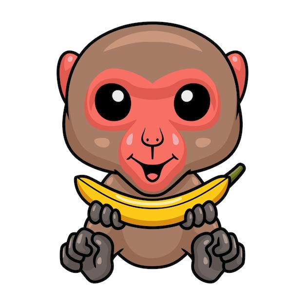 Cute little japanese macaque cartoon eating banana