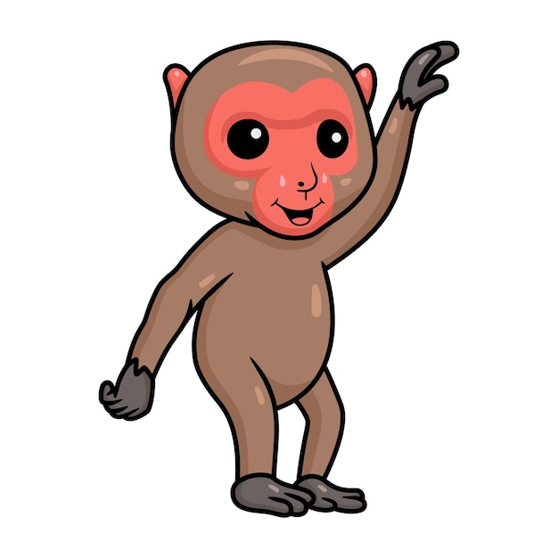 Cute little japanese macaque cartoon raising hands