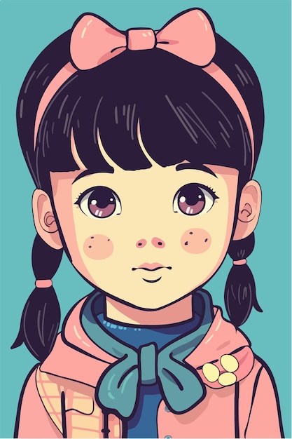 cute little kawaii girl illustration flat colors vector illustration digital art Anime isolated