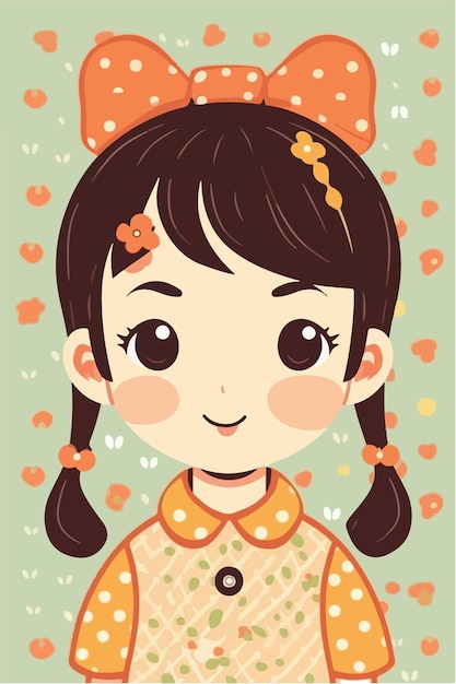 cute little kawaii girl illustration flat colors vector illustration digital art Anime isolated