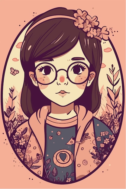 cute little kawaii girl illustration flat colors vector illustration digital art Anime isolated