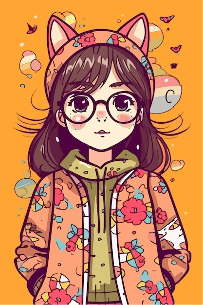 cute little kawaii girl illustration flat colors vector illustration digital art Anime isolated