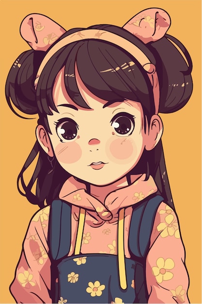 cute little kawaii girl illustration flat colors vector illustration digital art Anime isolated