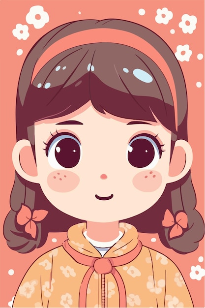 cute little kawaii girl illustration flat colors vector illustration digital art Anime isolated