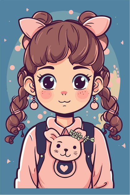 cute little kawaii girl illustration flat colors vector illustration digital art Anime isolated