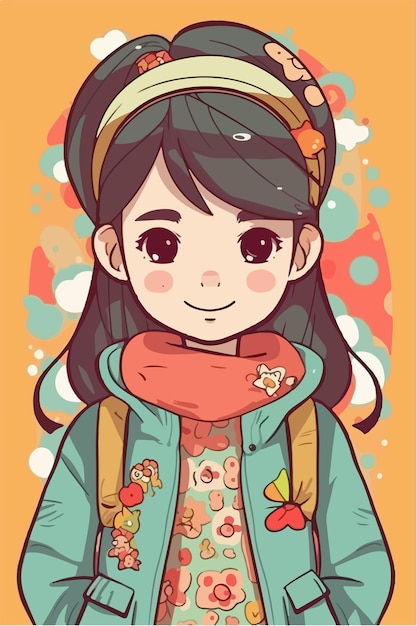 cute little kawaii girl illustration flat colors vector illustration digital art Anime isolated