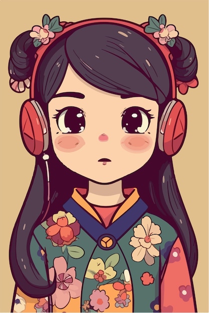 cute little kawaii girl illustration flat colors vector illustration digital art Anime isolated