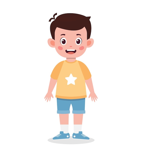 Cute little kid boy feel happy cartoon illustration