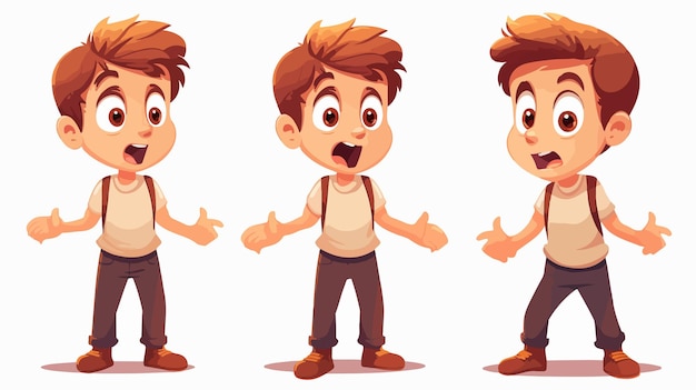 Vector cute little kid boy showing refuse and disgust pose