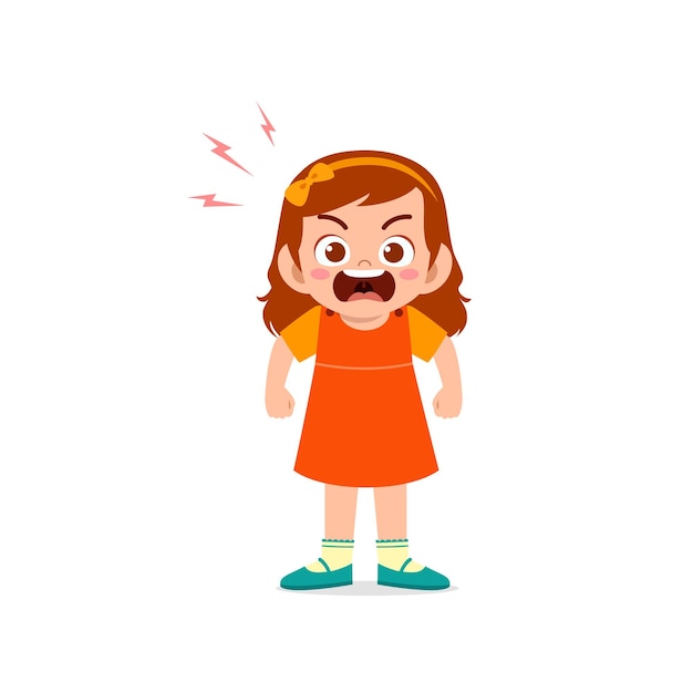 Cute little kid girl stand and show angry pose expression