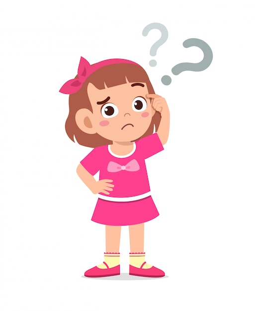 Cute little kid girl think with question mark