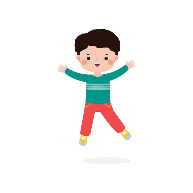 cute little kid jumping and dancing flat style happy child activities children playing vector