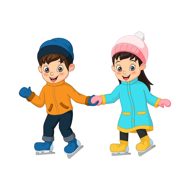 Cute little kids play ice skating together