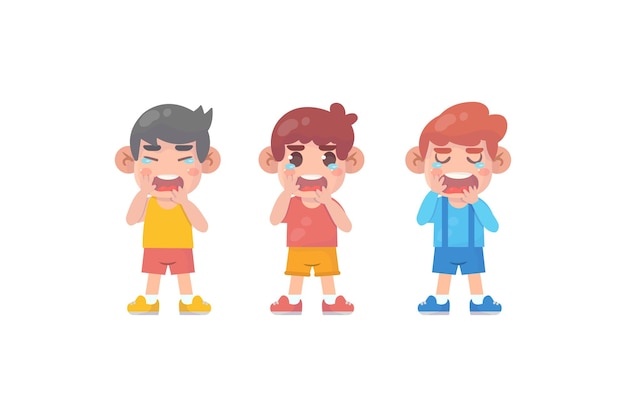 cute little kids with crying and tantrum expression premium vector