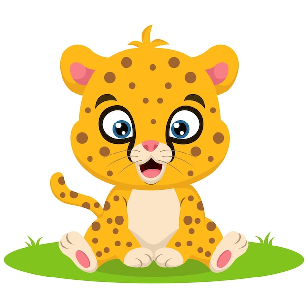 Cute little leopard cartoon sitting in the grass