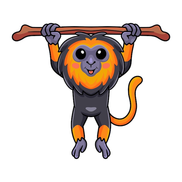 Cute little lion monkey cartoon hanging on tree