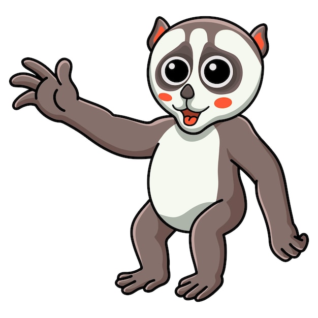 Cute little loris cartoon waving hand