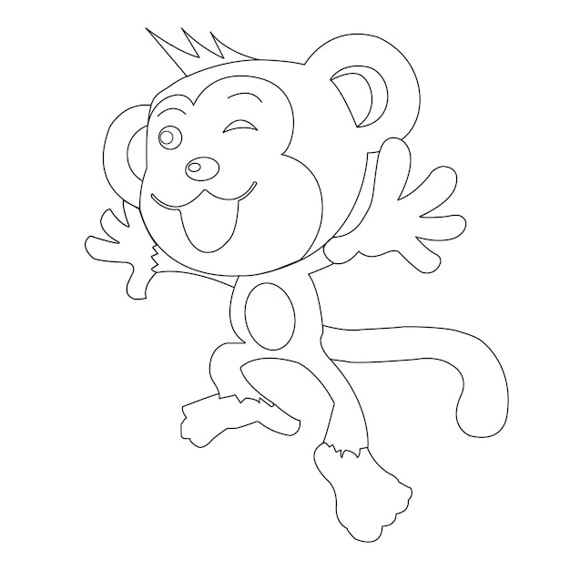 Cute little monkey coloring page for kids animal outline coloring book cartoon vector illustration