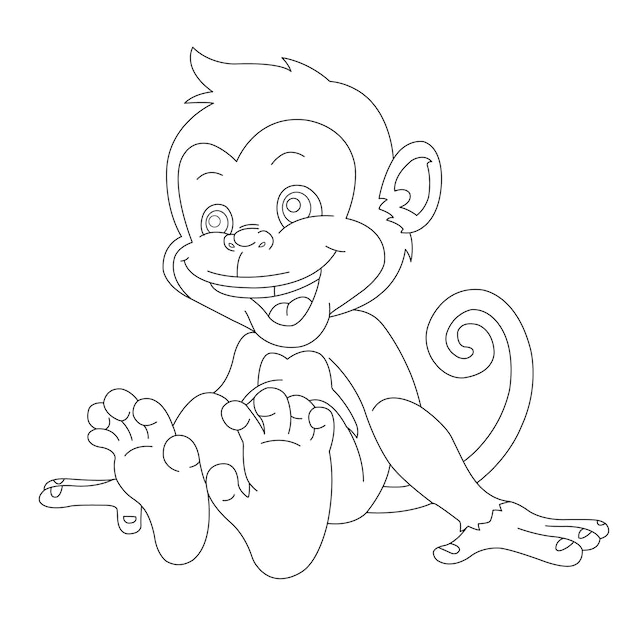 Cute little monkey coloring page for kids animal outline coloring book cartoon vector illustration