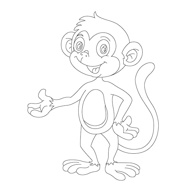 Cute little monkey outline coloring page for kids animal coloring book cartoon vector illustration