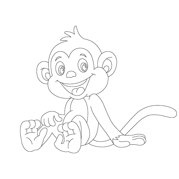 Cute little monkey outline coloring page for kids animal coloring book cartoon vector illustration