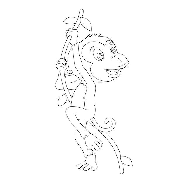 Cute little monkey outline coloring page for kids animal coloring book cartoon vector illustration