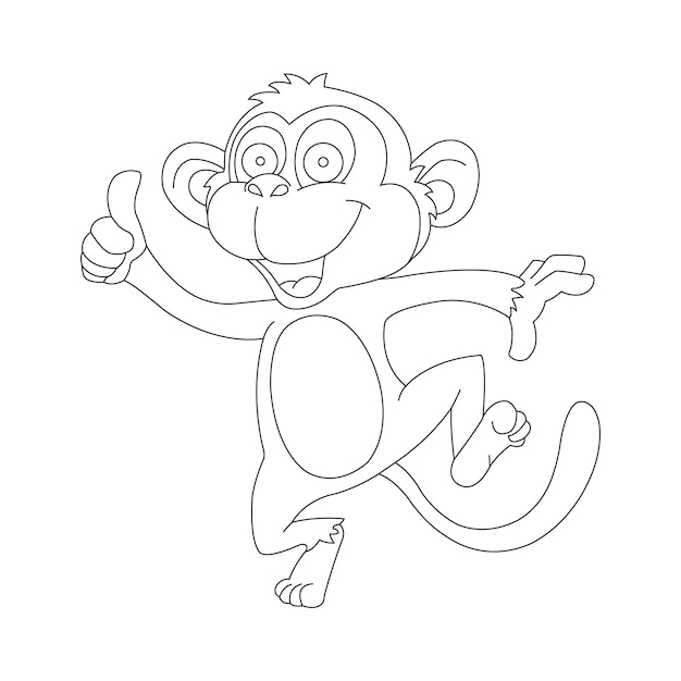 Cute little monkey outline coloring page for kids animal coloring book cartoon vector illustration