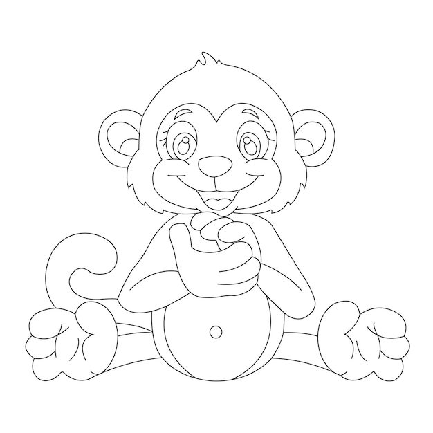 Cute little monkey outline coloring page for kids animal coloring book cartoon vector illustration