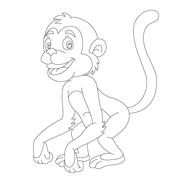 Cute little monkey outline coloring page for kids animal coloring book cartoon vector illustration