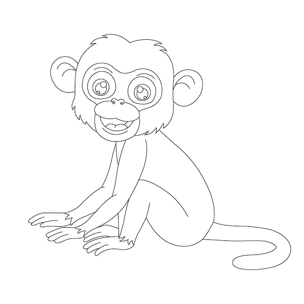 Cute little monkey outline coloring page for kids animal coloring book cartoon vector illustration