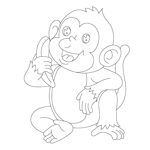 Cute little monkey outline coloring page for kids animal coloring book cartoon vector illustration