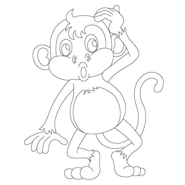 Cute little monkey outline coloring page for kids animal coloring book cartoon vector illustration