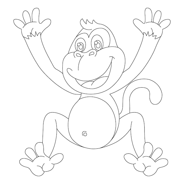 Cute little monkey outline coloring page for kids animal coloring book cartoon vector illustration