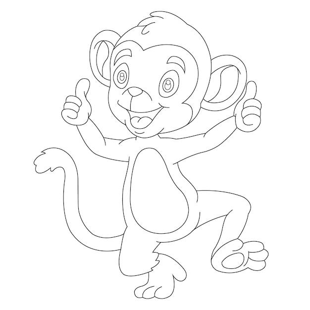 Cute little monkey outline coloring page for kids animal coloring book cartoon vector illustration