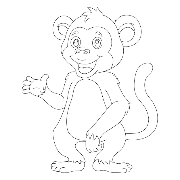 Cute little monkey outline coloring page for kids animal coloring book cartoon vector illustration