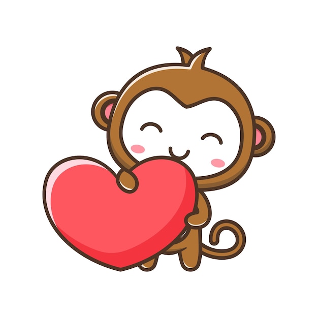 Cute little monkey with doughnut or donut cartoon illustration isolated