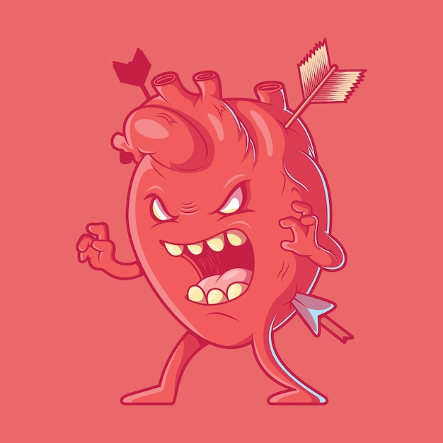 Cute little monster Heart character vector illustration Love funny scary design concept