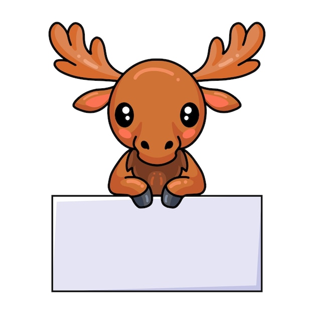 Cute little moose cartoon with blank sign