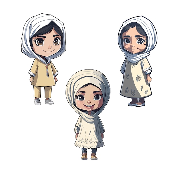 Cute little Muslim girls vector