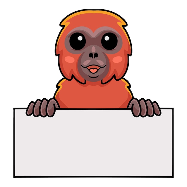 Cute little orangutan cartoon holding blank sign