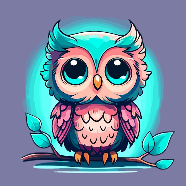 Cute Little Owl Owlet in a Fairy Forest Flat Cartoon Vector Illustration for Children