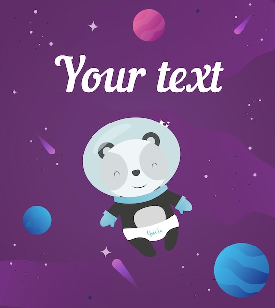 cute little panda boy in the space