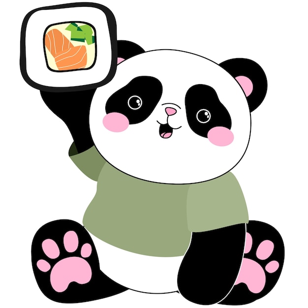 Cute little panda with a sushi Kid animal baby illustration Food logo