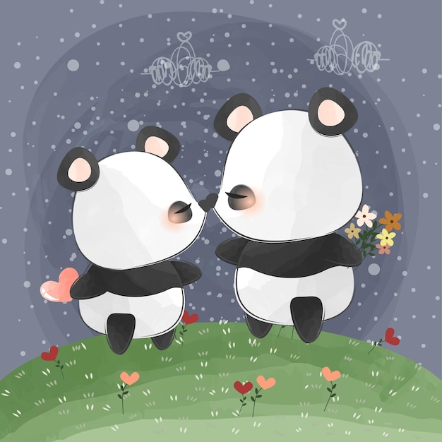 cute little pandas kissing