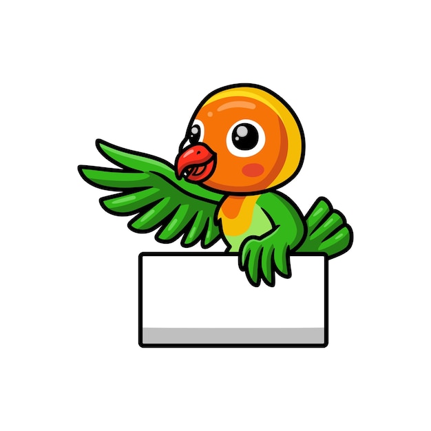 Vector cute little parrot cartoon with blank sign