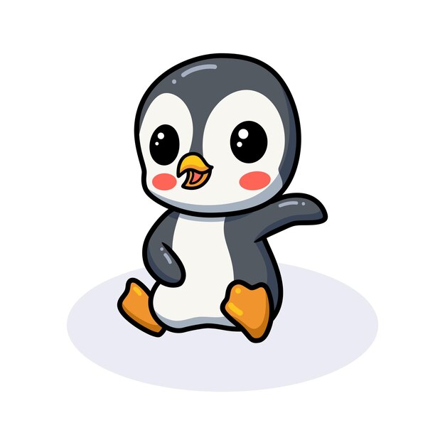 Vector cute little penguin cartoon sitting