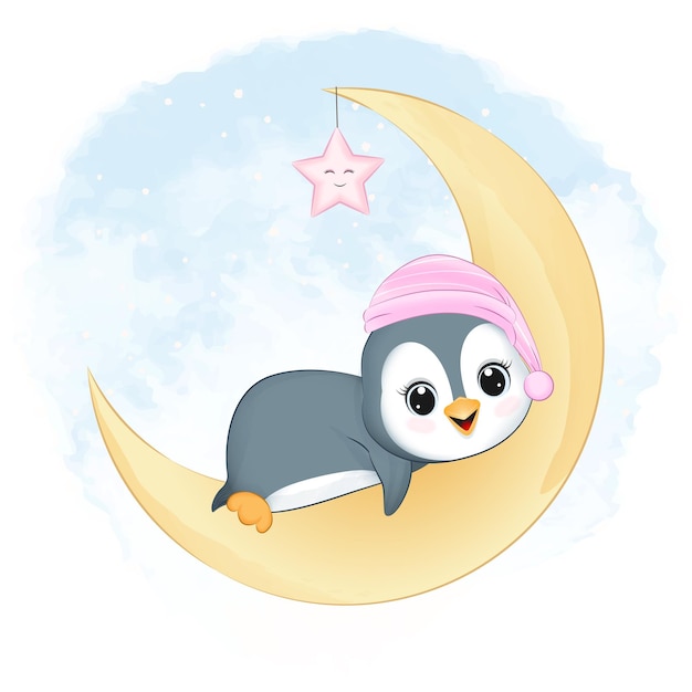 Cute little Penguin on the moon