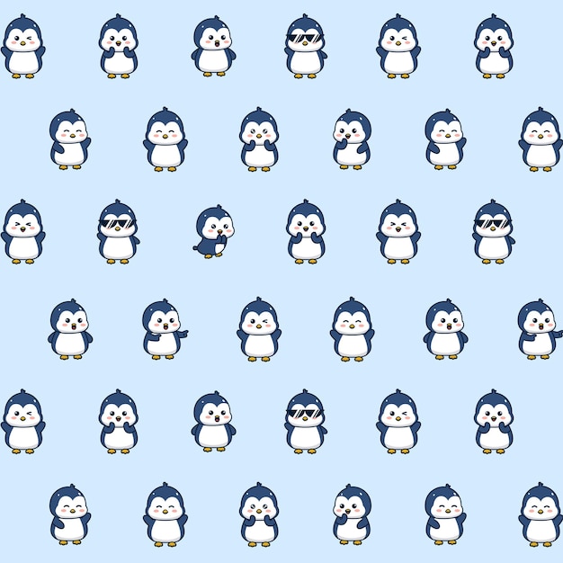 Cute little penguin seamless pattern design Animal illustration blue background