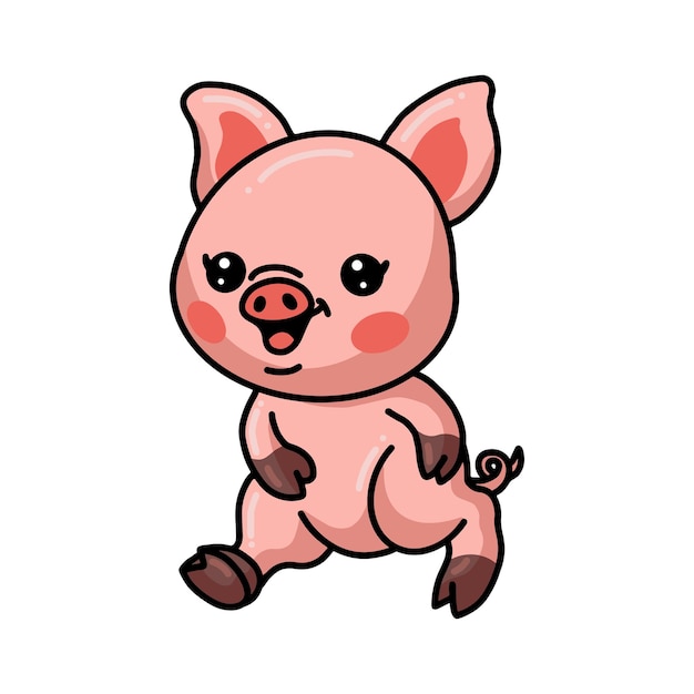 Cute little pig cartoon walking