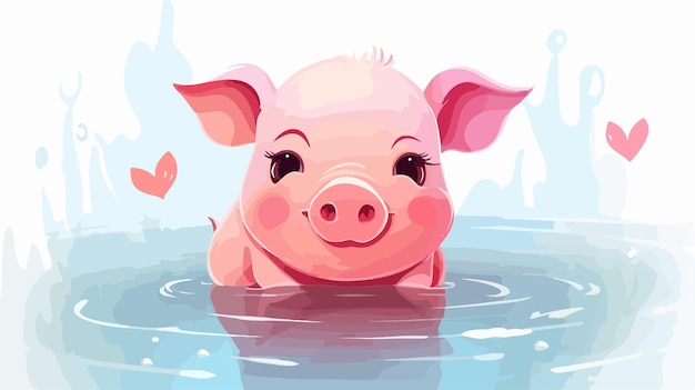 Cute Little Pig in Love Cartoon Illustration